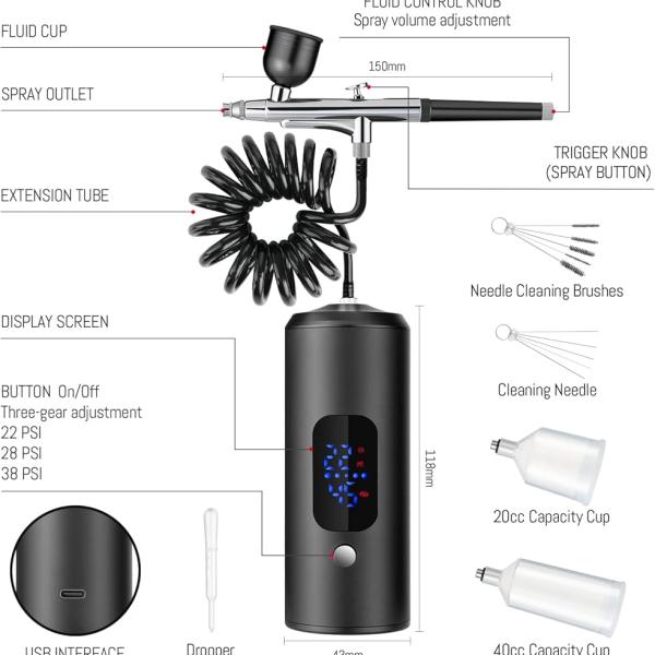 Mini pistolet airbrush sans file